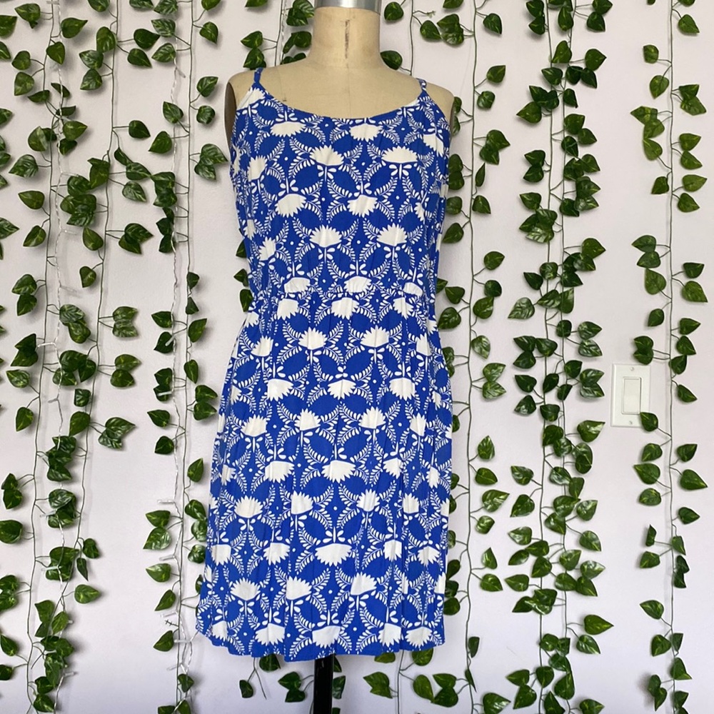 Blue and white flowered dress